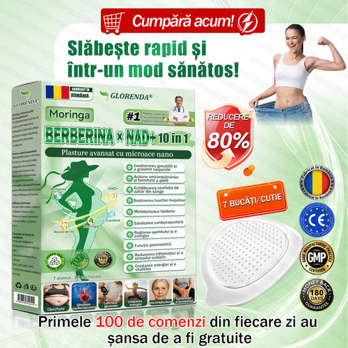 🏆 Magazin Oficial | 🌿 GLORENDA® Moringa · Berberină × NAD+ Plasture Avansat Nano cu Microace 10 în 1 (Doar o dată pe zi, schimbări vizibile în 7 zile) ✅ Pentru obezitate, piele lăsată, diabet, apnee în somn, probleme articulare și multe altele